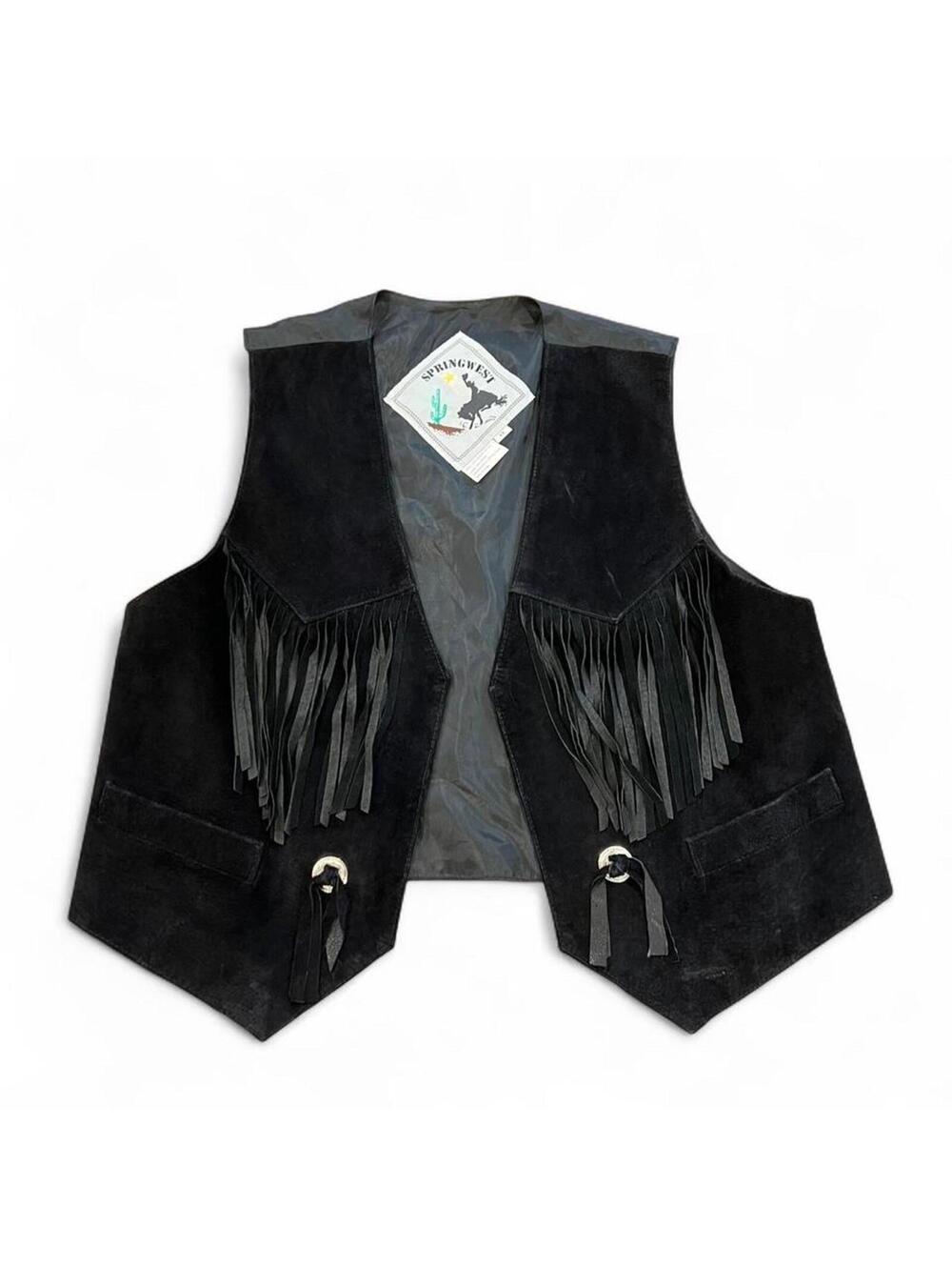Vintage Black Suede Fringe Western Vest